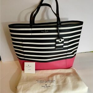 Kate Spade Black, White, & Pink Striped Tote